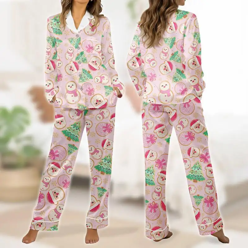 Pink Santa Pajamas Set for Women Santa Christmas Pajamas Set Coquette Christmas Santa Claus Pajamas Xmas Holiday Family Matching Pajamas 01