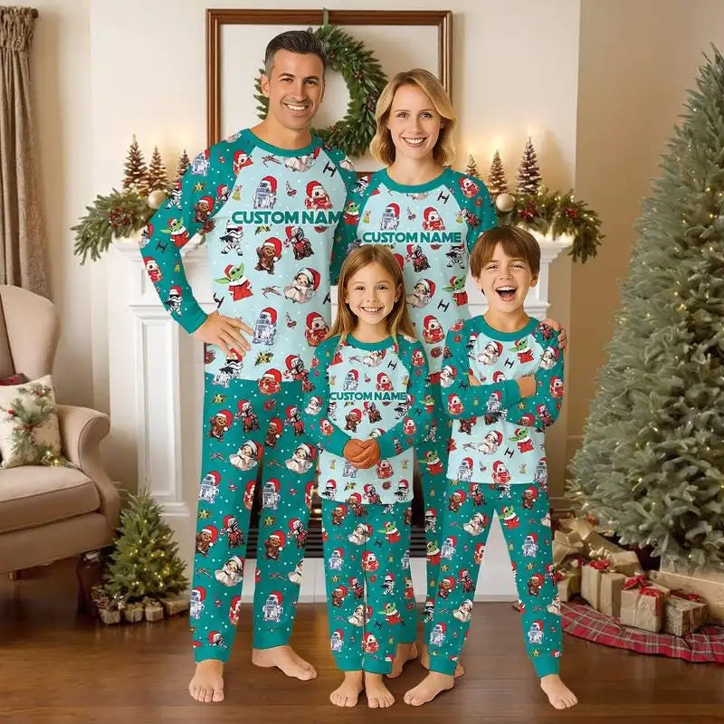Disneyland StarWars Characters Santa Raglan Pajamas Galaxy's Edge Holiday Pajamas Disneyland StarWars Fan Gift Xmas Family Matching Pajamas