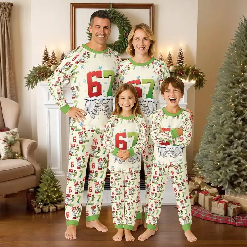 Funny Six Seven Meme Christmas Raglan Pajamas, Santa Six Seven Pajamas Set 02, Christmas Family Pajamas, 67 Christmas Matching Pajamas Set