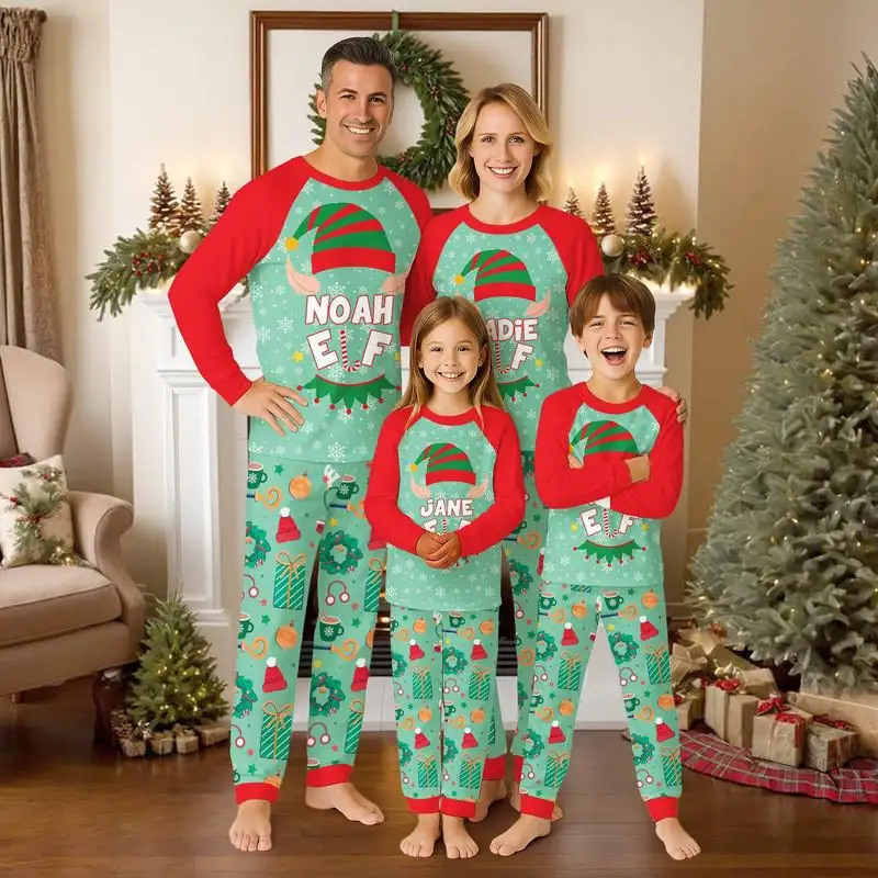 Funny Family Elf Christmas Raglan Pajamas Set, Elf Christmas Loungewear Set, Elf Christmas Pajamas, Christmas Family Matching Pajamas 01