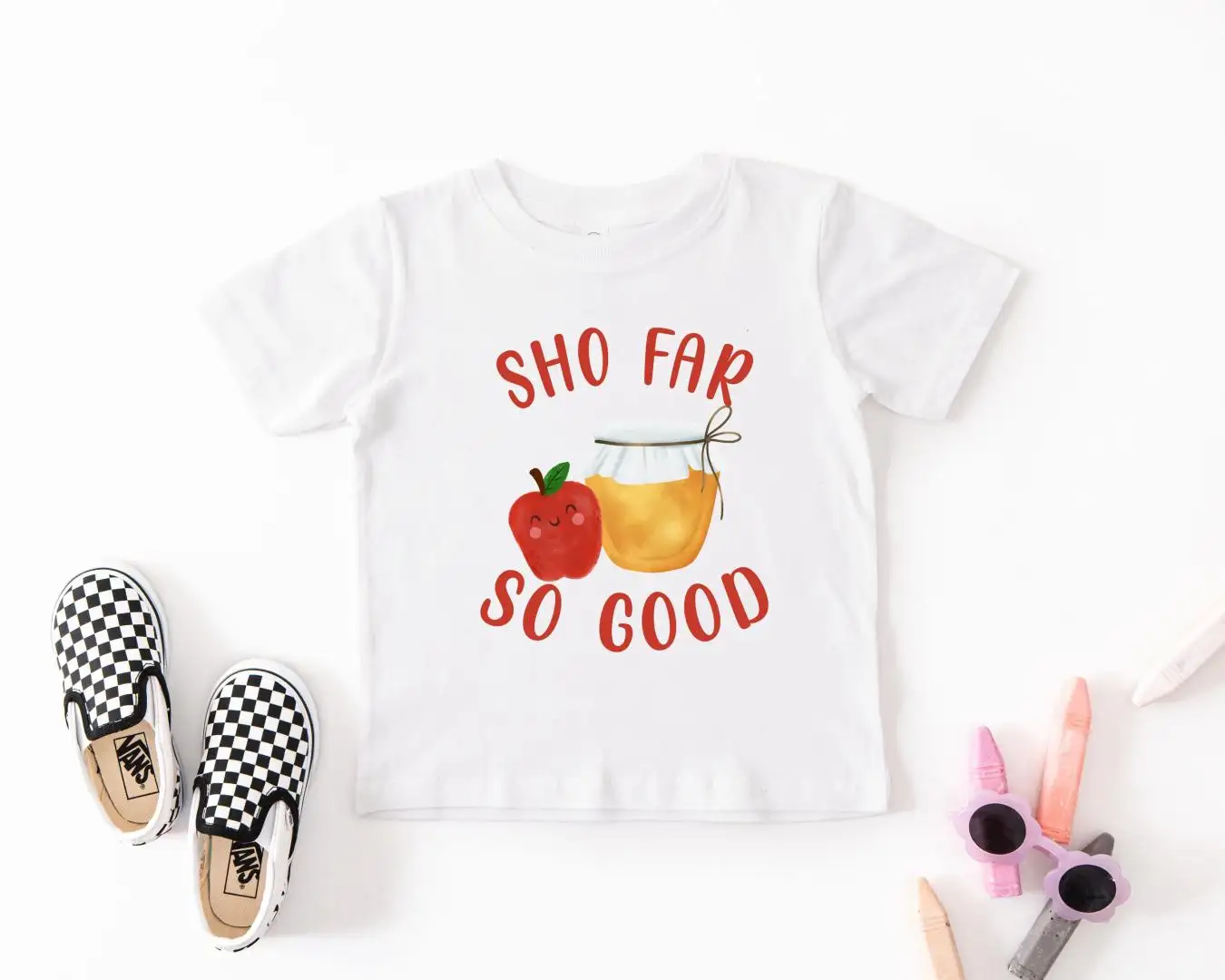 Kids Rosh Hashanah Shirt, Jewish New Year Tee, Shofar Baby Bodysuit, Jewish Holiday Gift, So Far So Good Sweatshirt