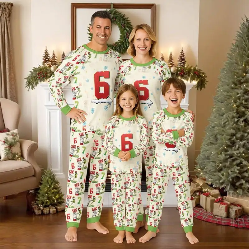 Six Number Raglan Pajamas Set, 67 Christmas Raglan Pajamas Set, Christmas Six Seven Pajamas, Xmas Family Pajamas, Christmas Holiday Gift 04