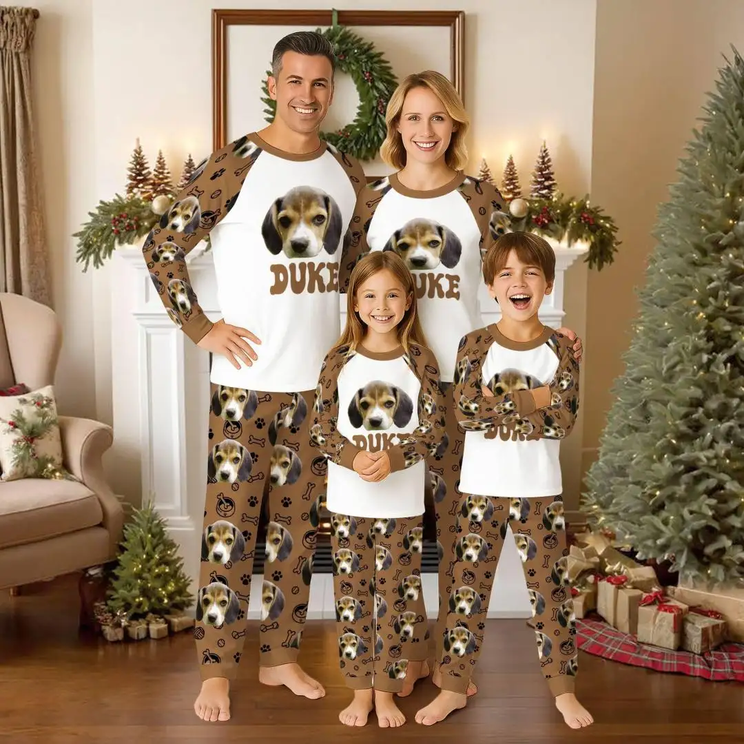Personalized Photo Raglan Pajamas Custom Face Christmas Pajamas Set Custom Photo Family Matching Christmas Pajamas Photo Pajamas Xmas Gifts
