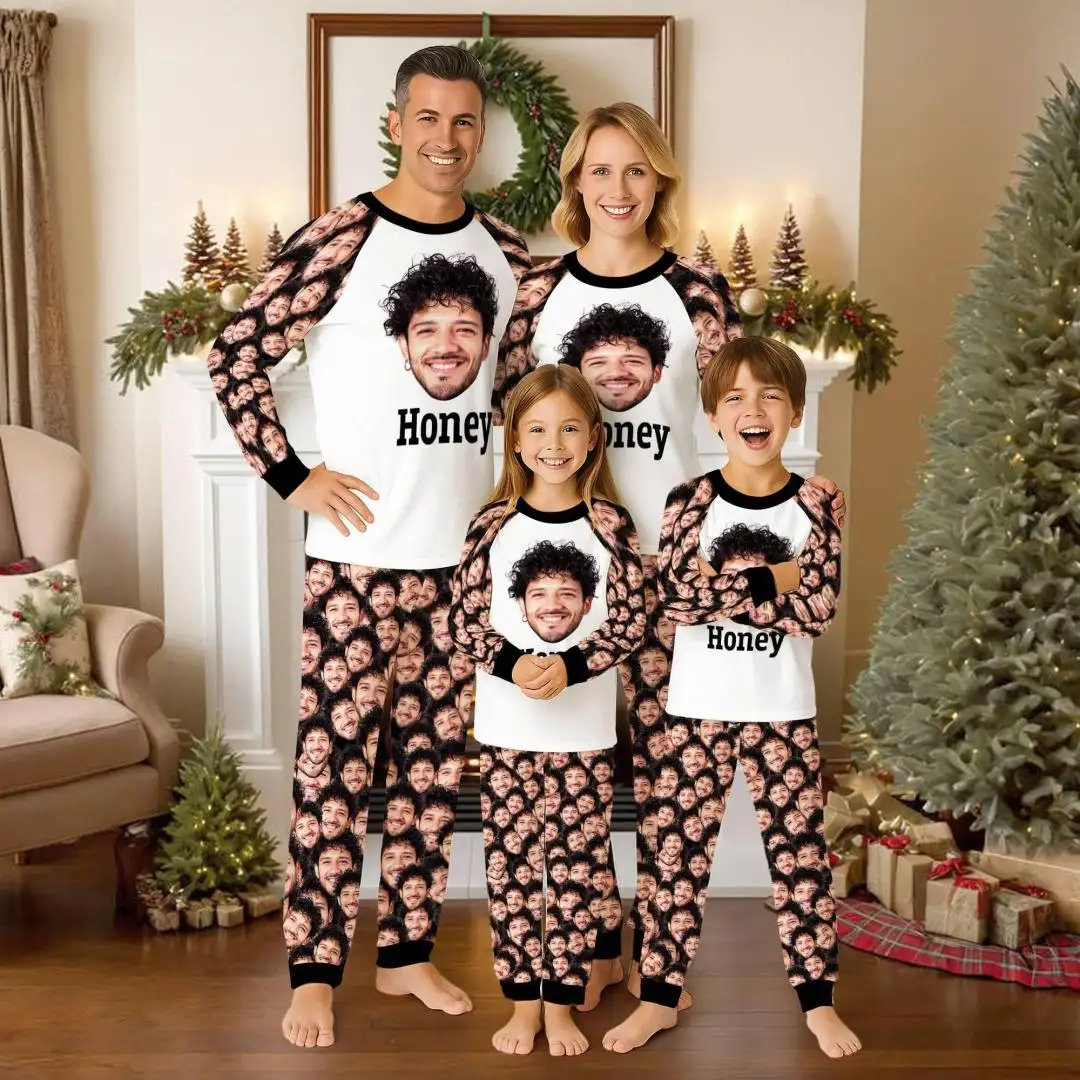 Personalized Photo Raglan Pajamas Custom Face Christmas Pajamas Set Custom Photo Family Matching Christmas Pajamas Photo Pajamas Xmas Gifts