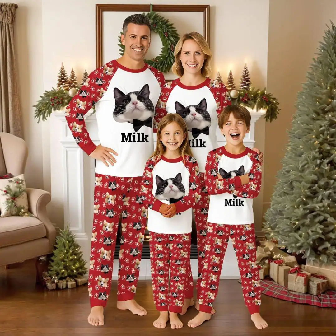 Personalized Photo Raglan Pajamas Custom Face Christmas Pajamas Set Custom Photo Family Matching Christmas Pajamas Photo Pajamas Xmas Gifts
