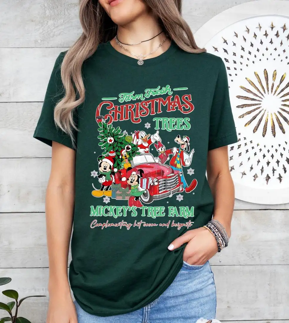 Vintage Disney Farm Fresh Christmas Shirt, Mickey And Friends Tree Farm Tee, Christmas Tree Hoodie, Xmas Family Holiday Sweatshirt
