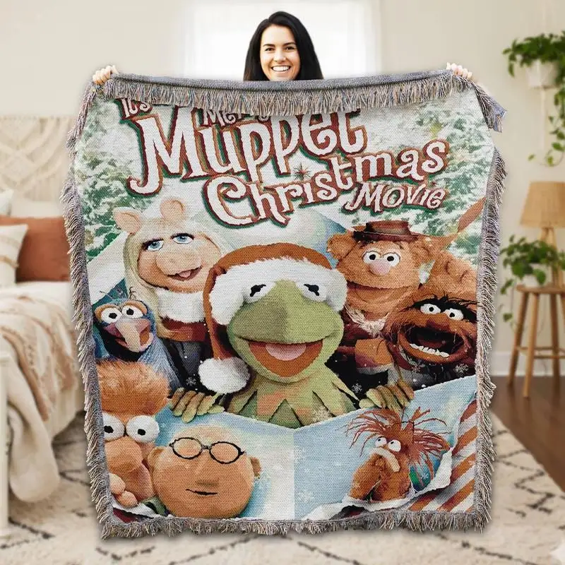 Disneyland The Muppet Christmas Carol Woven Blanket, Kermit Gonzo Miss Piggy Xmas Blanket, Christmas Gift 01, Disneyland Blanket