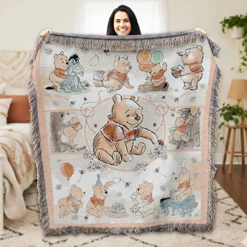 Disneyland Winnie The Pooh Woven Blanket, Disneyland Xmas Blanket 02, Pooh Bear and Eeyore Blanket, Watercolor Pooh Bear Blanket