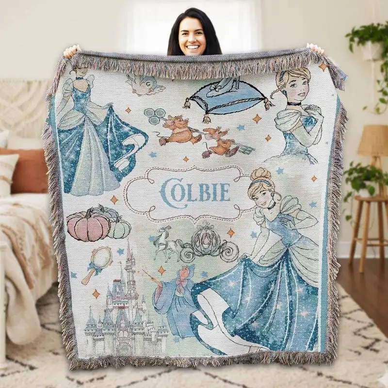 Personalized Disneyland Princess Cinderella Woven Blanket Disneyland Princess Blanket Princess Girls Trip Blanket Birthday Girl Blanket 05