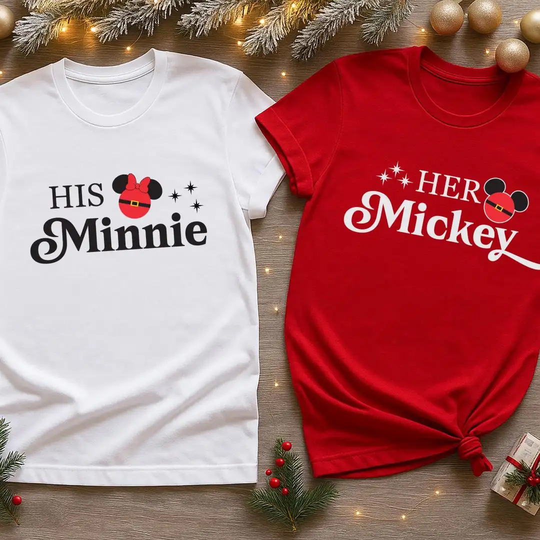 Disney Christmas Couples Shirts, Mickey Her His Xmas Sweatshirt, Lovely Christmas Holiday Gift, Minnie Wife Husband Matching Tee