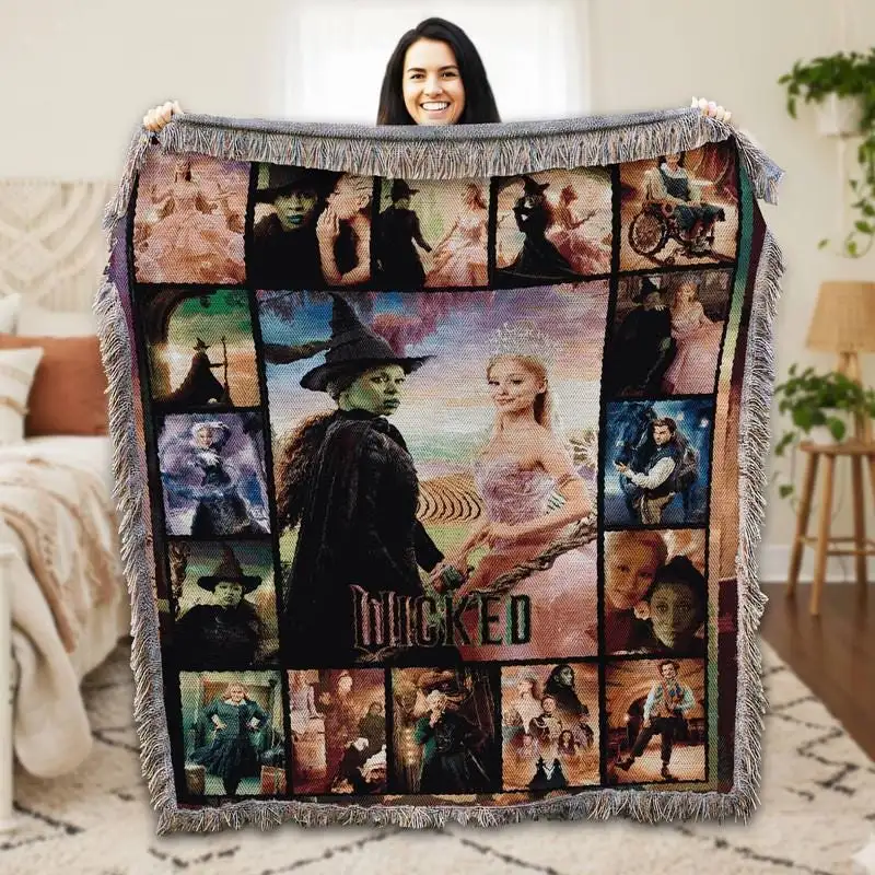 Wicked For Good Woven Blanket Elphaba And Glinda Blanket Wicked Shiz University Blanket Wicked For Good Gift Disneyland Christmas Blanket 07