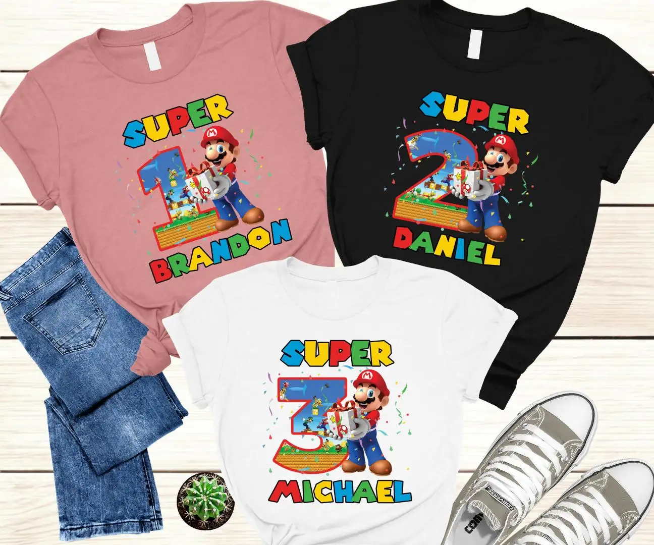 Custom Mario Birthday Party Shirt for Family