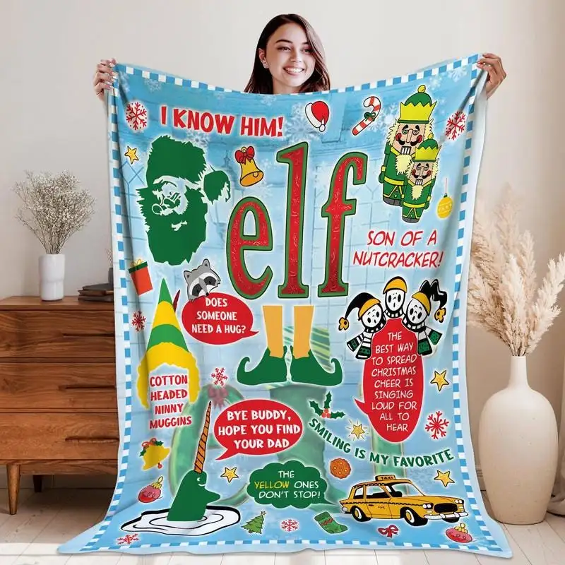 Buddy The Elf Christmas Movie Blanket, Elf Xmas Fleece Blanket, The Elf Christmas Throw Blanket For Couch Sofa, The Elf Christmas Home Decor