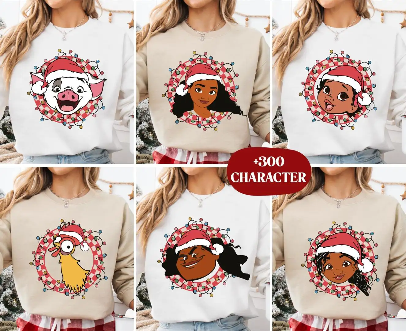 Disney Moana and Family Checkered Christmas Shirt, Disney All Characters Matching Retro Xmas Tee, Disney Moana Characters Family Trip