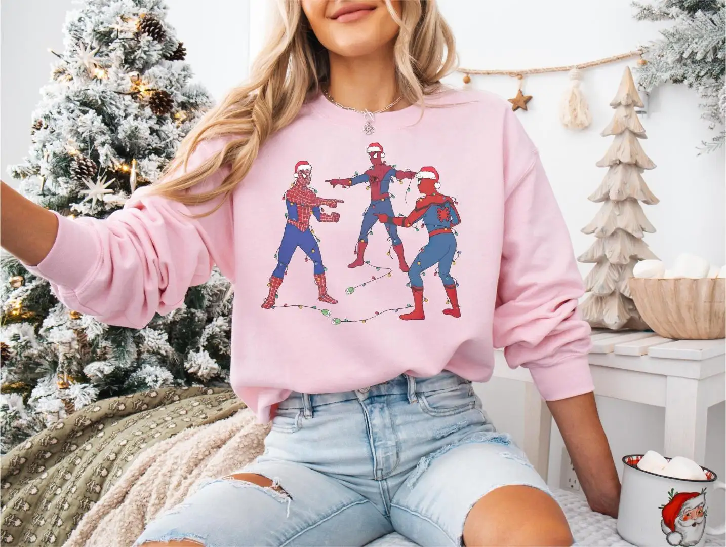 Spiderman Xmas Meme Sweatshirt, Spidermen Christmas Lights Sweater, Marvel Three Spidermen Xmas Shirt, Avengers Christmas Tee