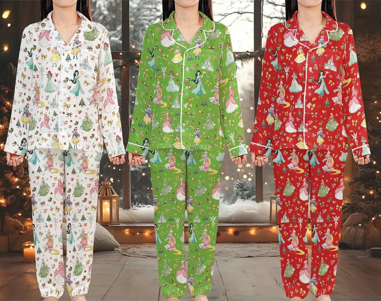 Disneyland Princess Christmas Pajama Set, Princess Womens Pajamas, Disneyland Girl Trip Pajamas, Disneyland Family Matching Pajamas Set 00