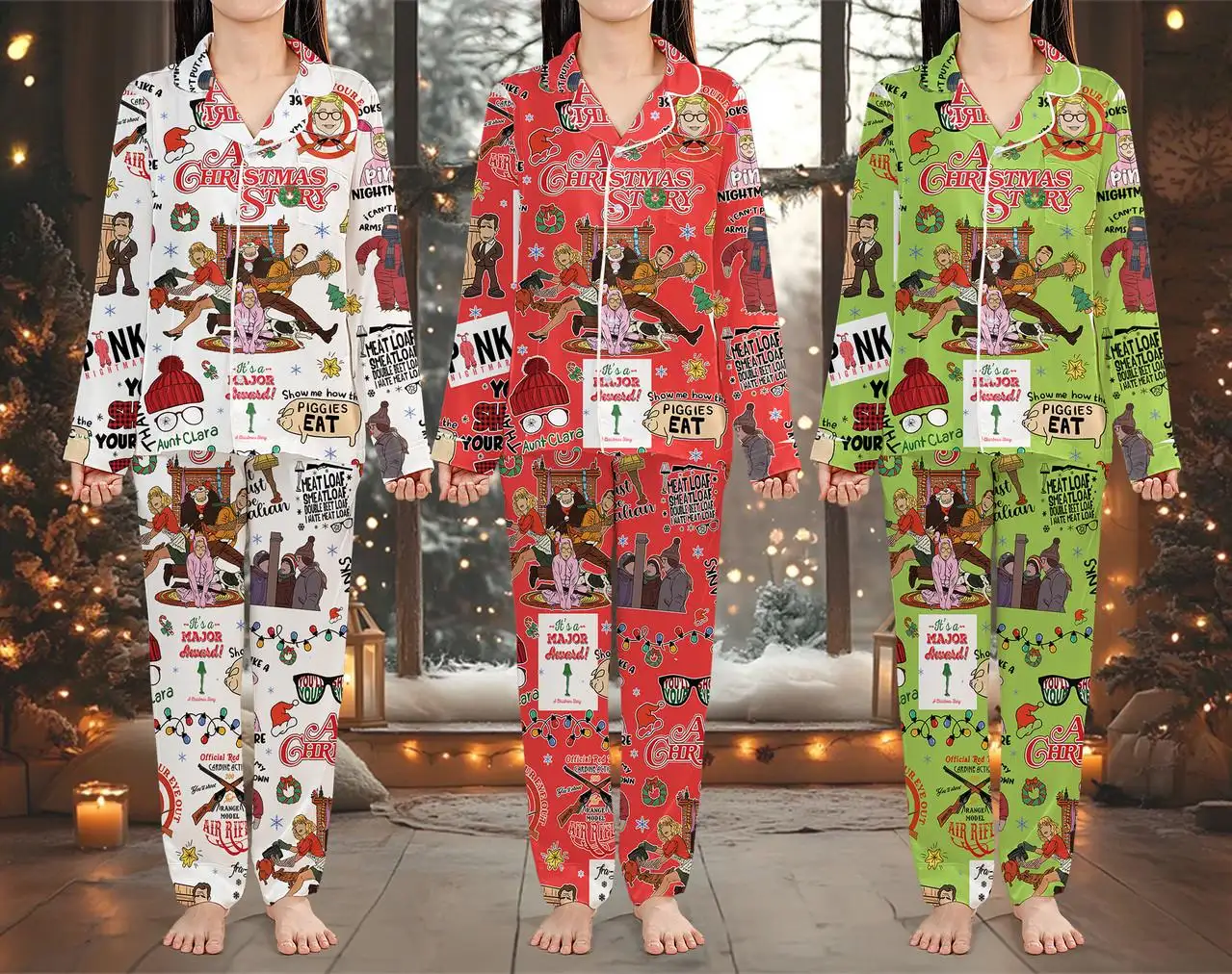 A Christmas Story Family Pajamas Set For Women, Ralphie Pink Bunny Pajamas, Matching Family Christmas Pajamas Set, Movie Christmas Pajamas