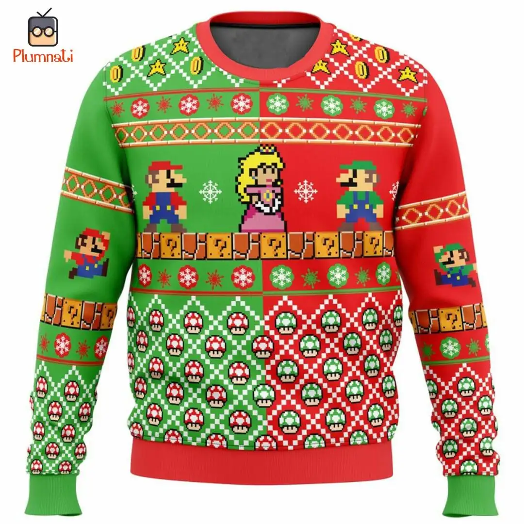 Super Mario Ugly Christmas Sweater, Mario Family Christmas, Mario Christmas Shirt, Mario Sweater, Mario Luigi Sweater, Princess Peach Shirt