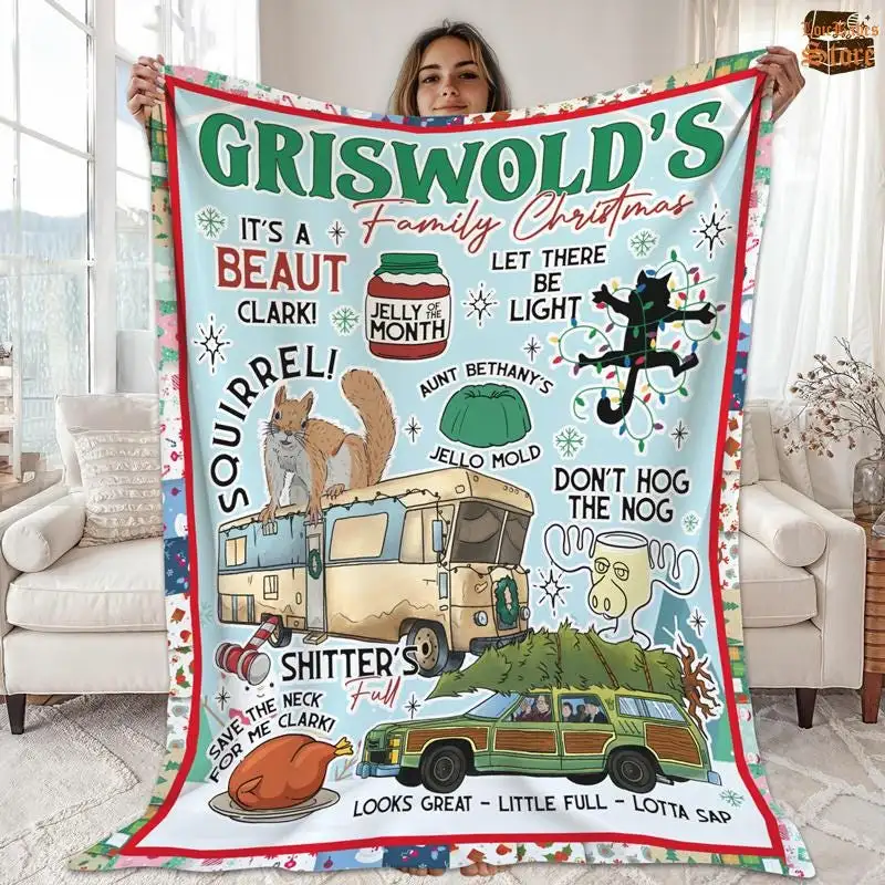Griswold's Family Christmas Blanket, National Lampoon's Christmas Vacation, Christmas Blanket For Bed Couch Sofa, Xmas Movie Fleece Blanket