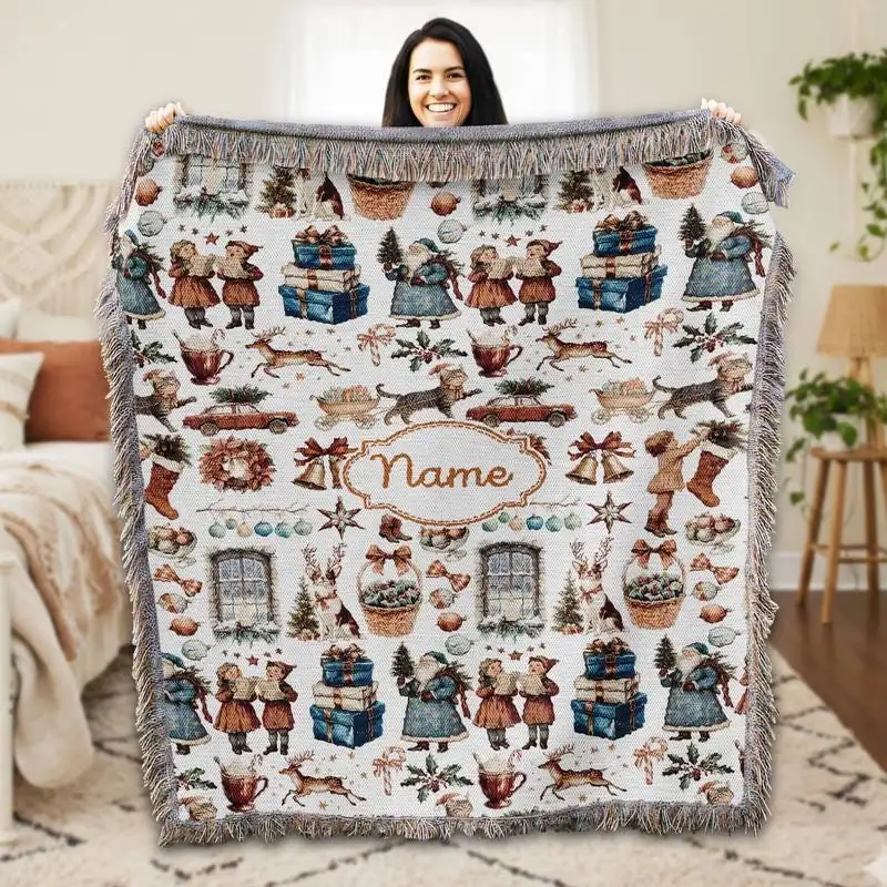 Personalized Christmas Collage Woven Blanket, Christmas Blanket Home Decor Gift, Christmas Family Woven Blanket, Christmas Custom Gift