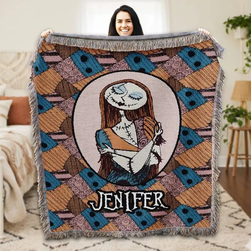 Personalized Sally Nightmare Before Christmas Woven Blanket Custom Jack Skellington Sally Blanket Disneyland Christmas Decor Birthday Gifts