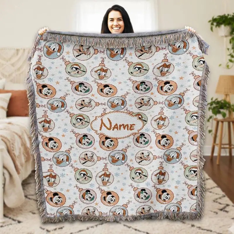Personalized Mickey and Friends Christmas Woven Blanket Mickey Minnie Woven Blanket Custom Disneyland Christmas Blanket Xmas Gift 24