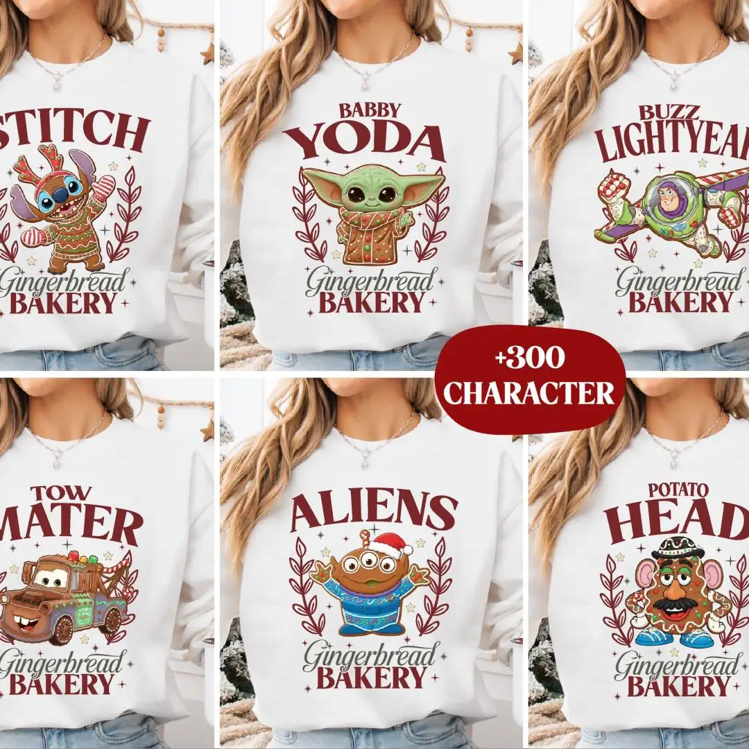 Disney Characters Gingerbread Baking Shirt, Retro Disney Xmas, Funny Disney Christmas Sweater, Merry Christmas Gingerbread Cookie Sweatshirt