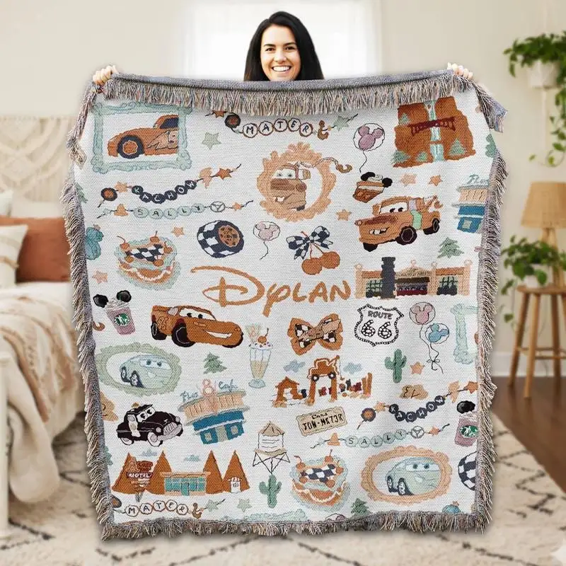 Personalized Disneyland Cars Woven Blanket Lightning McQueen Tow Mater Blanket Custom Cars Movies Blanket Disneyland Christmas Gift