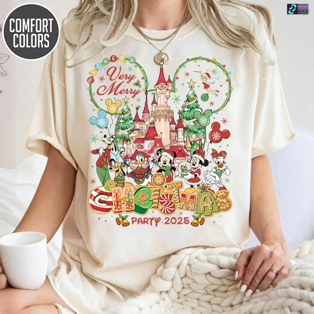 Vintage Coquette Mickey's Very Merry Christmas Party 2025 Comfort Colors Shirt, Disneyland Holiday Family 2025 Gift, Mickey And Friends Xmas