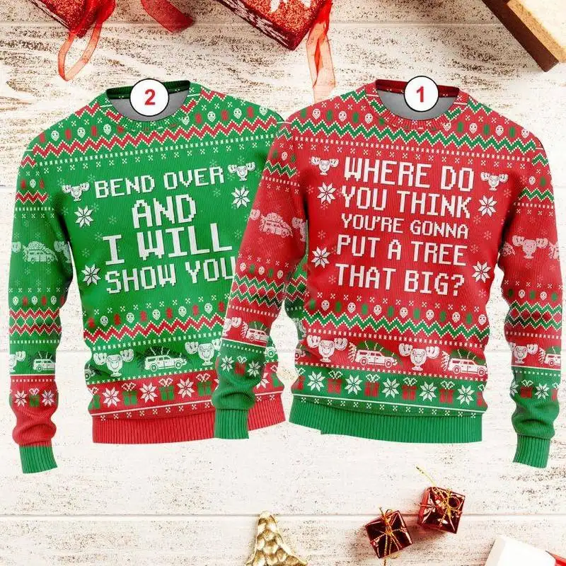 Bend Over and I'll Show You Christmas Couple Matching Ugly Sweater, Family Christmas Shirt 00, National Lampoon's Christmas Vacation Shirt