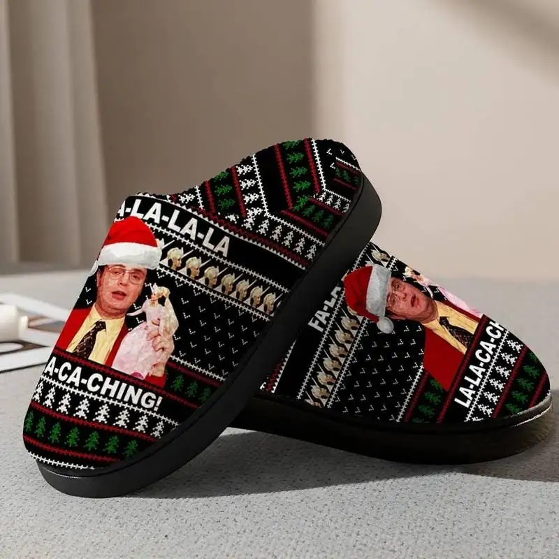 Dwight Schrute Santa Cozy Slippers, The Office TV Show, FA La La La La La La-Ca-Ching Christmas Slippers, Funny Christmas Gift 02