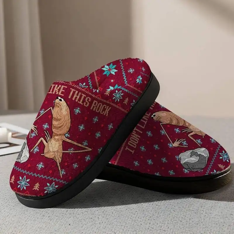 I Don't Like This Rock Christmas Slipper, Marcus The Worm Xmas Slipper, Xmas Holiday Gift 06, Christmas Slipper, Funny Meme Slipper