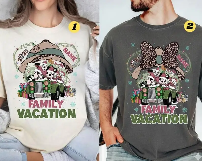 Personalized Disneyland Animal Kingdom Christmas Shirt Custom Mickey Minnie Christmas Tee Couple Matching Xmas Tee Disneyland Family Shirt