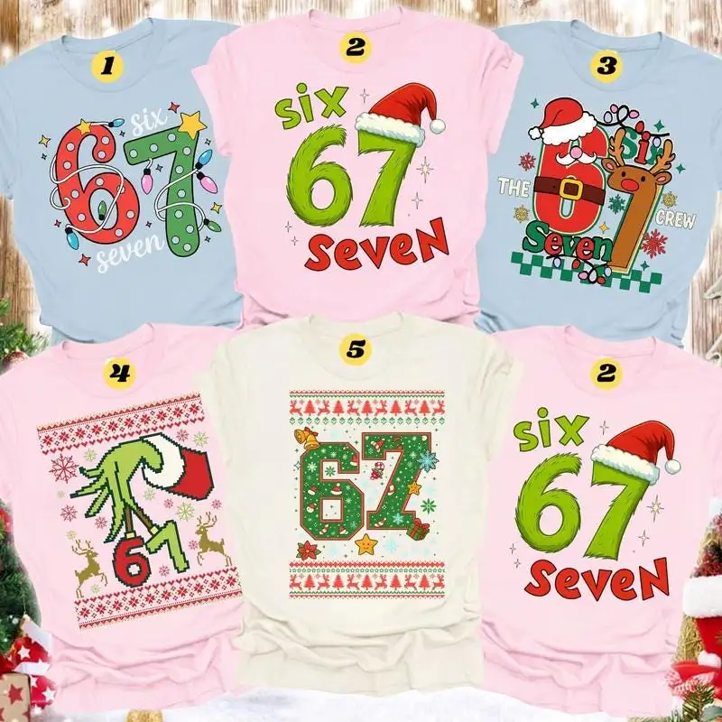 Comfort Colors Six Seven Christmas Couple Shirt, Funny 6 7 Meme Shirt, 67 Six Seven Meme Group Shirt, Christmas Family Matching Shirt 00