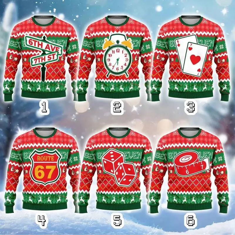 Six Seven 6 7 Christmas Sweater, 67 Six Seven Meme Group Christmas Shirt, Funny 6 7 Meme Sweatshirt, Christmas Family Matching Shirt 01