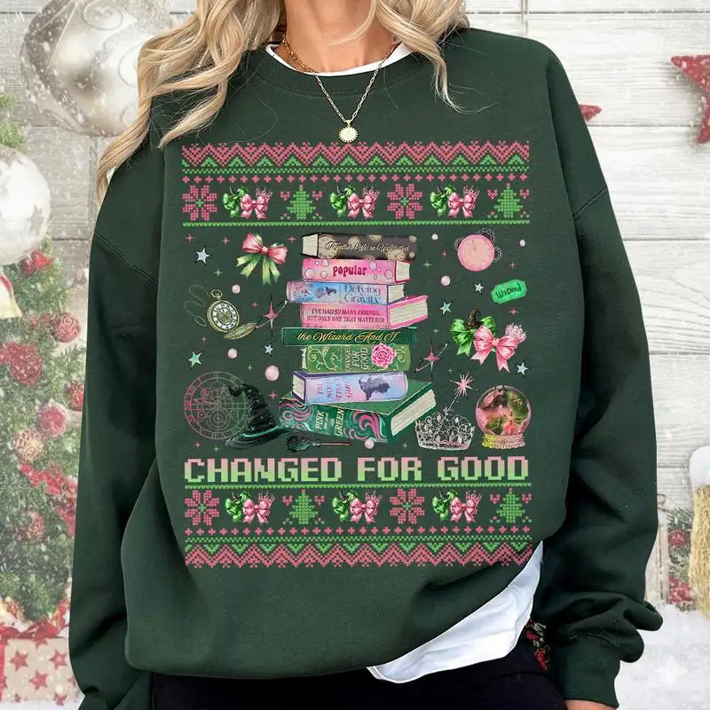 Wicked Changed For Good Book Comfort Colors Shirt, Christmas Movie Shirt, Defy Gravity Broomstick Magic, Elphaba And Glinda Christmas Shirt