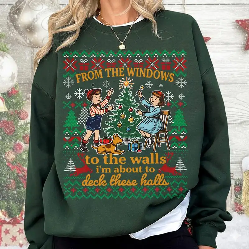 Comfort Colors From The Windows to the Walls I'm About to Deck These Halls Shirt, Funny Christmas Shirt, Xmas Gift, Christmas Family Shirt