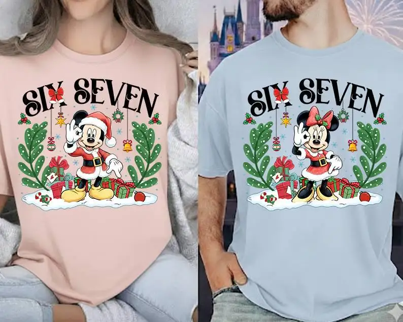 Comfort Colors Mickey Minnie Six Seven 6 7 Shirt Mickey Minnie Xmas Shirt Six Seven Christmas Shirt Disneyland Couple Matching Xmas Tee 02