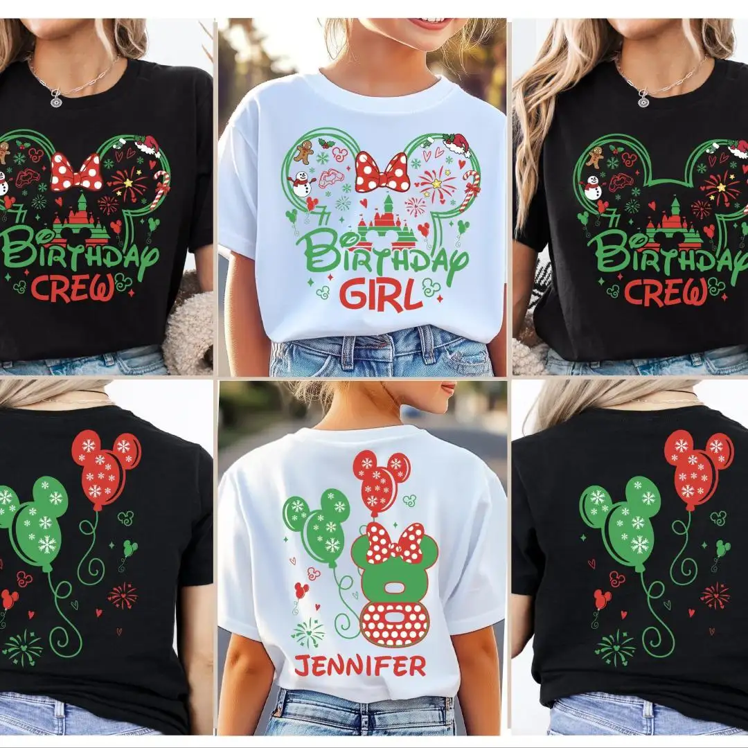 Disney Birthday Girl Birthday Crew Christmas Shirt, Disney Birthday Crew Birthday Boy Custom Tee, Minnie Mickey Head Christmas Birthday Tee