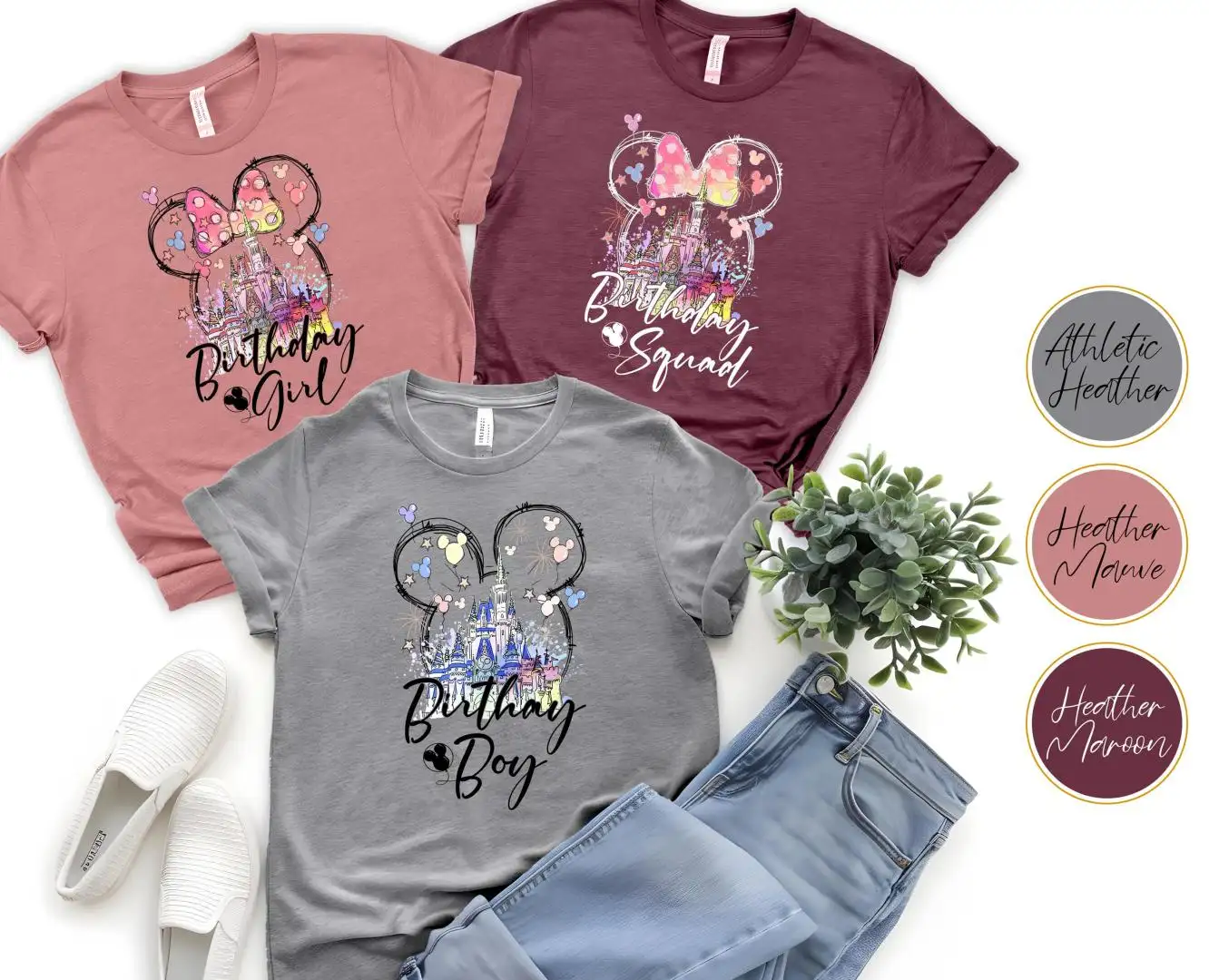 Disney Birthday Shirt for Girls with Watercolor Castle