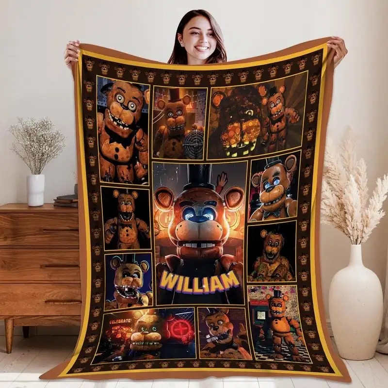 Personalized Five Nights At Freddy'S Blanket, Fnaf Video Games Blanket, Horror Blanket 00, Custom Freddy Fazbear Bonnie Chica Foxy Blanket