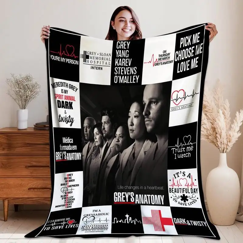 Grey's Anatomy Medical Series Fleece Blanket, Nurse Doctor Movie Blanket, Grey's Blanket Christmas Gifts 77, Meredith Grey, Heartbeat Quote