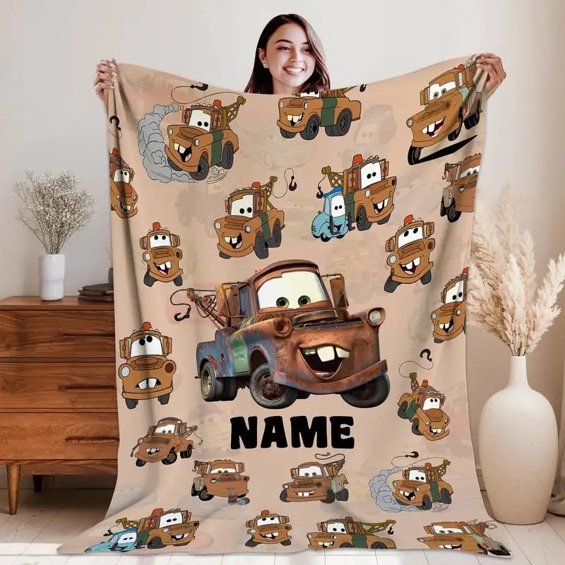 Personalized Lightning McQueen Cars Blanket, Mater Car Tow Mater Fleece Blanket, Pixar Cars Movie Blanket, Disneyland Blanket 45