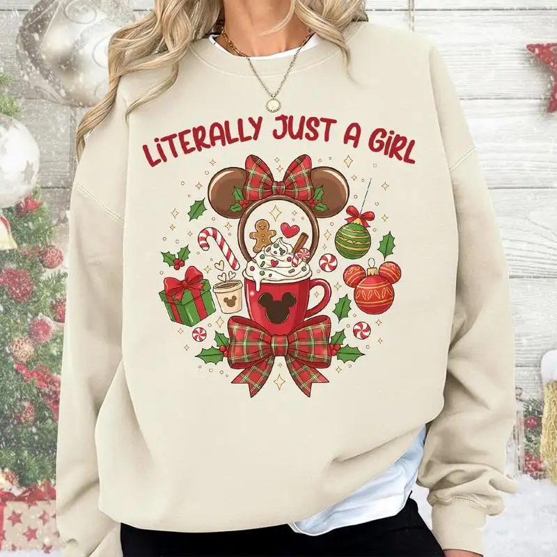 Disneyland Literally Just A Girl Christmas Shirt Disneyland Girl Trip Xmas Tee Mickey's Very Merry Christmas 2025 Disneyland Family Xmas Tee
