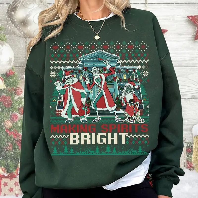 Making Spirits Bright Hitchhiking Ghosts Christmas Shirt Merry Christmas Haunted Mansion Shirt Xmas Holiday Party Family Christmas Shirt 10