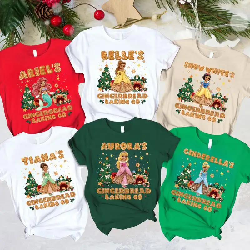 Custom Disneyland All Characters Baking Co Gingerbread Bakery Christmas Shirt Princess Gingerbread Christmas Shirt Family Matching Xmas Tee