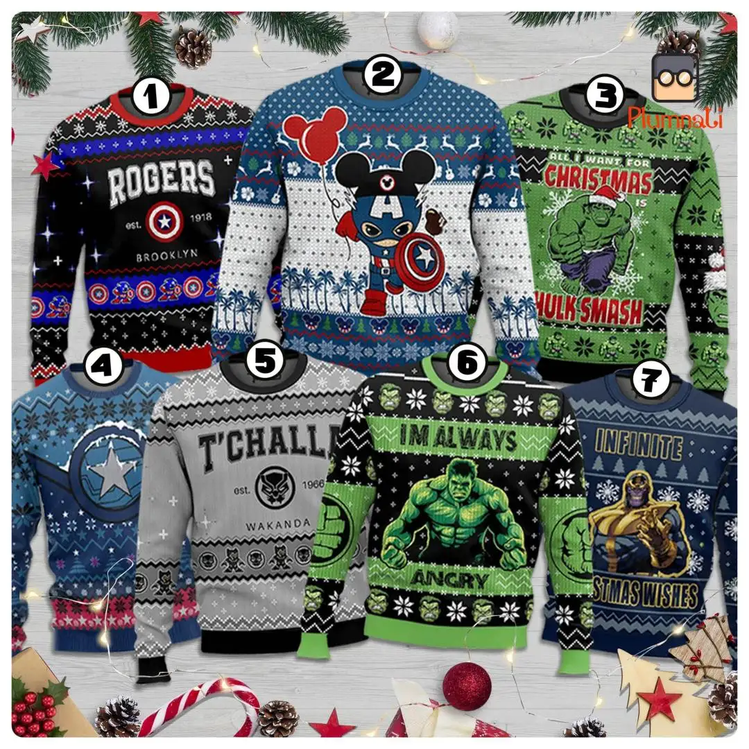 MCU Avengers Ugly Christmas Sweater, Christmas Sweatshirt, Superhero Christmas Sweater, Captain America Sweatshirt, Family Christmas Shirt