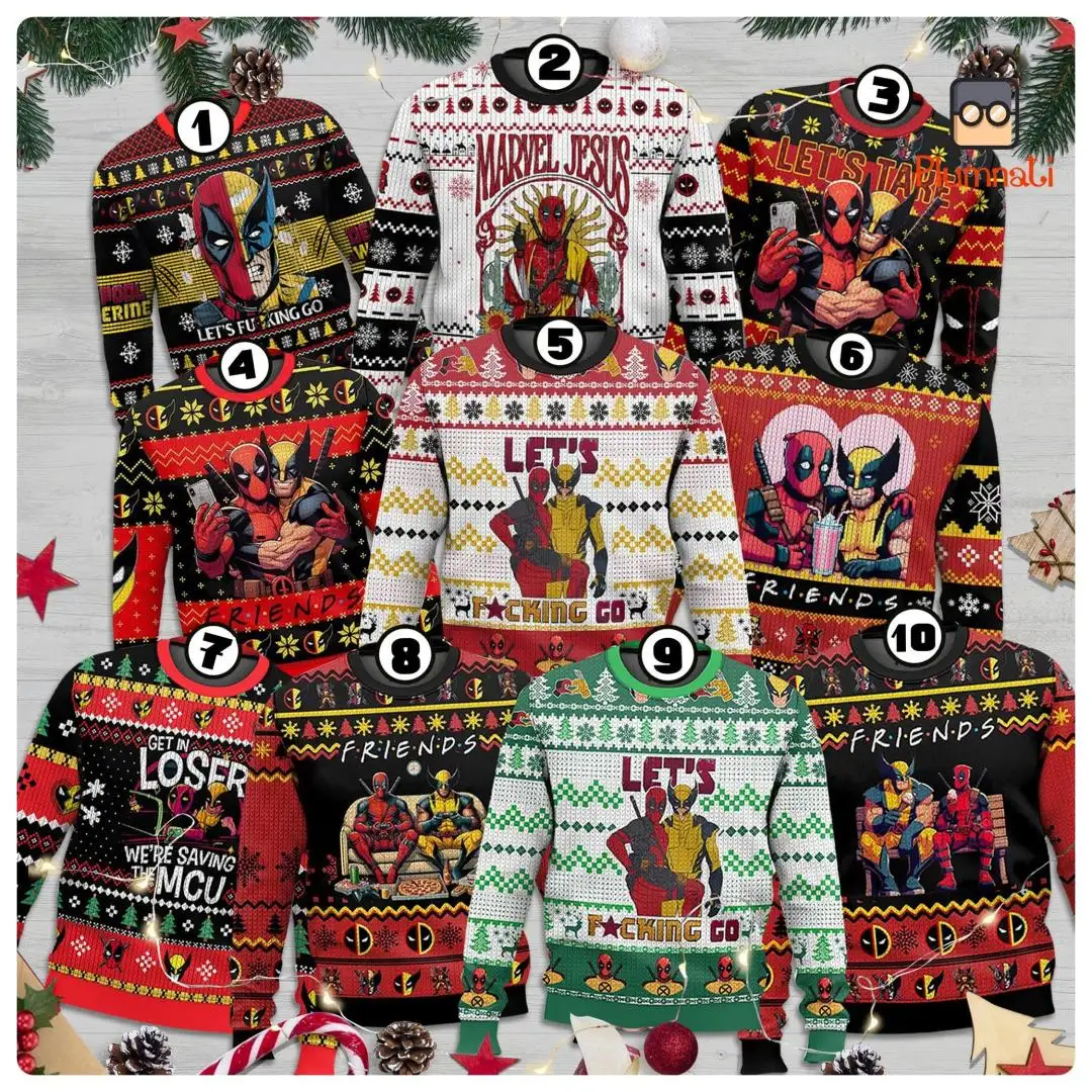 Deadpool X Wolverine Ugly Christmas Sweater, Deadpool Christmas Sweater, Deadpool Wade Wilson Sweatshirt, Superhero Ugly Christmas Shirt