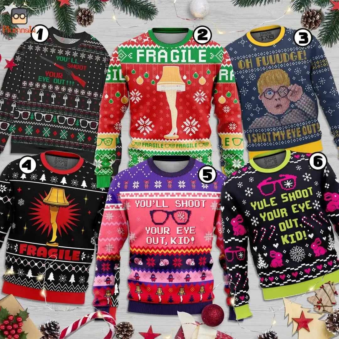 A Christmas Story Ugly Christmas Sweater, You'll Shoot Your Eyes Out, Oh Fudge Shirt, Christmas Story Matching Family Sweatshirt