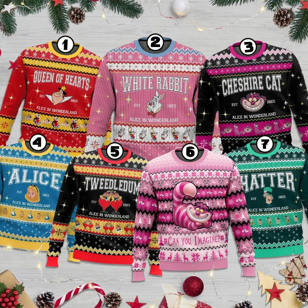 Alice In Wonderland Ugly Christmas Sweater, Princess Alice Shirt, Family Christmas Shirt, Cheshire Cat Ugly Sweater, Christmas Matching Shirt